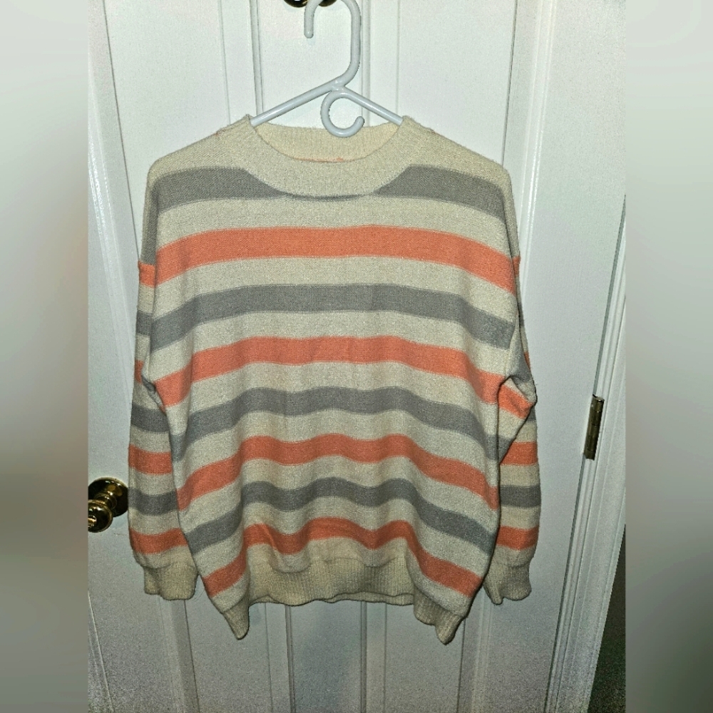 Striped Sweater in Cream, Gray, and Orange
